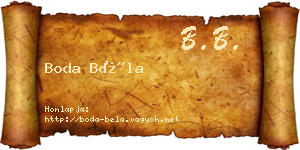 Boda Béla névjegykártya